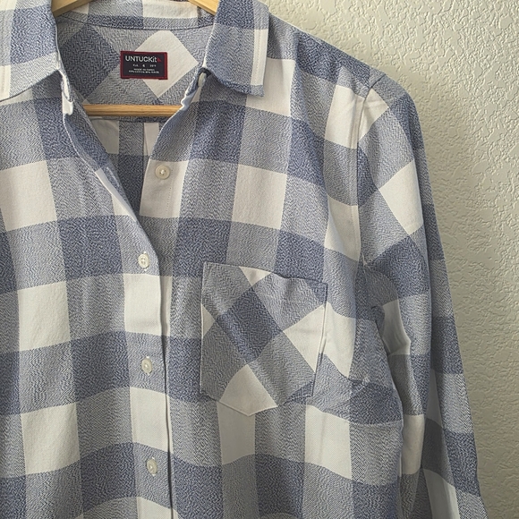 Untuckit Volnay Blue and White Flannel Plaid Checkered Shirt NEW 4 - Picture 3 of 8